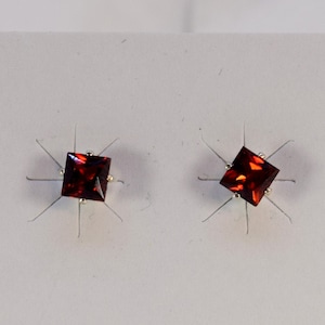 Almandine Garnet Earrings 4 mm Princess Cut Square Earrings Sterling Silver 4-Prong Stud Earrings