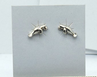Manatee Earrings Sea Cow Earrings Sterling Silver Stud Earrings 12 mm wide