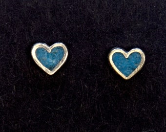 Heart Earrings Sterling Silver Heart Stud Earrings with a Turquoise Inlay 5 mm wide