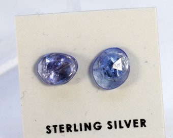 Freeform Tanzanite Rose Cut Studs - Sterling Silver Handmade Earrings - December Birthstone Jewelry