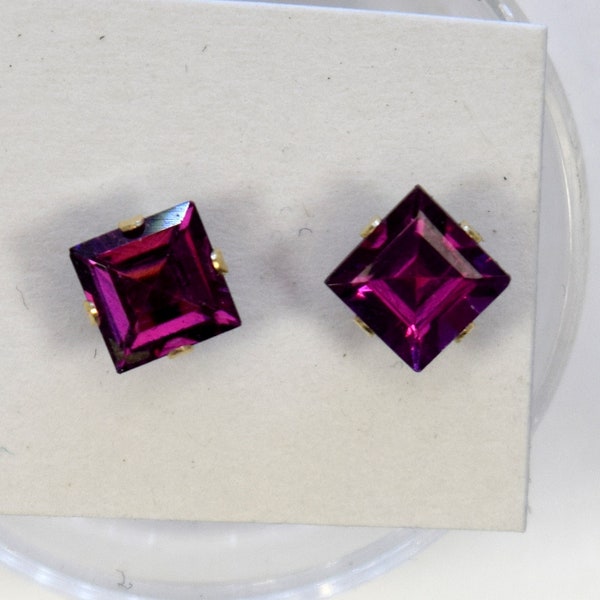 Rhodolite Garnet Earrings 5 mm Princess Cut 14 kt Gold Garnet Stud Earrings Gold