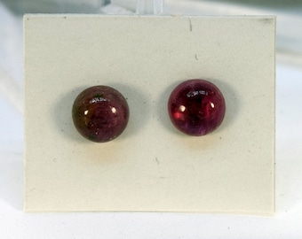 Dainty Pink Tourmaline Stud Earrings - 5mm Round Cabochon on Surgical Steel Post