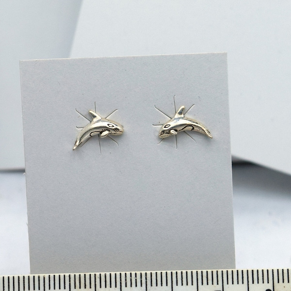 Orca Earrings Whale Earrings Sterling Silver Stud Earrings 10 mm wide