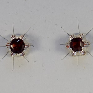 Handcrafted 4mm Red Garnet Sterling Silver Buttercup Stud Earrings - January Birthstone Jewelry