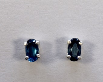 Indicolite Earrings Blue Tourmaline Earrings 5 X 3 mm Oval Cut  Sterling Silver 4-Prong Stud Earrings