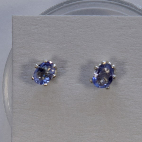 Natural Tanzanite Earrings 3 x 4 mm Oval Cut Sterling Silver 6-Prong Stud Earrings