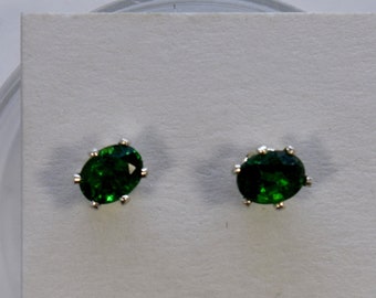 Oval Chrome Tourmaline Sterling Silver 6-Prong Stud Earrings