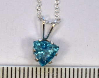 Handmade Cambodian Blue Zircon Trillion Cut Pendant - 6mm Triangle Gemstone Necklace