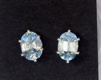 7x5 mm Cambodian Natural Blue Zircon Earrings Oval Cut Faceted Sterling Silver 6-prong Stud Earrings