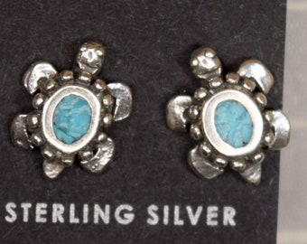 Turquoise Turtle Earrings Sterling Silver Turquoise Inlay Stud Earrings 12 mm long