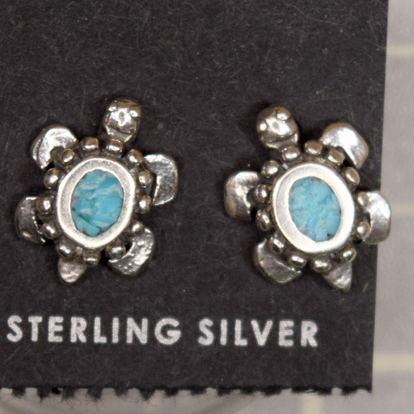 Turquoise Turtle Earrings Sterling Silver Turquoise Inlay Stud Earrings 12 mm long