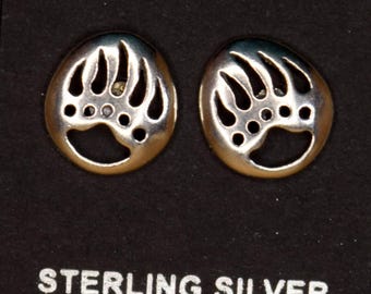 Sterling Silver Bear Claw Shadow Box Stud Earrings - 8mm Wide Nature-Inspired Design