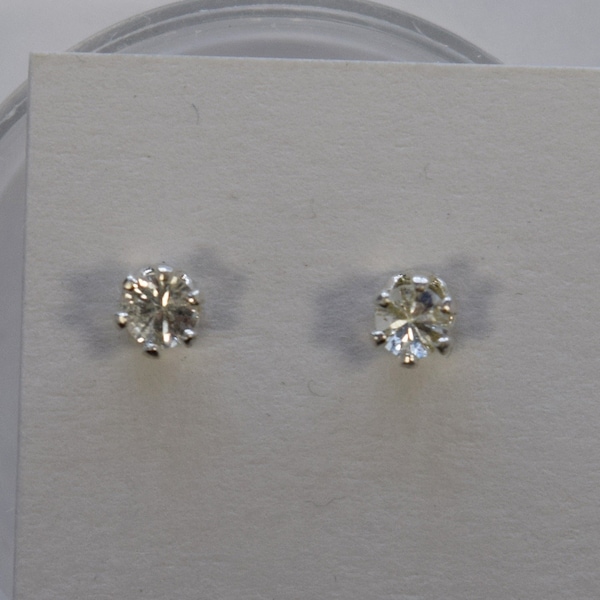 Natural  White Sapphire Earrings Round Cut 2.8 mm Stud Earrings