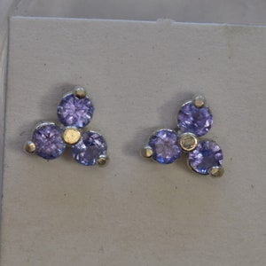 3mm Violet Tanzanite Earrings, 6mm Triangle Studs, December Birthstone Jewelry