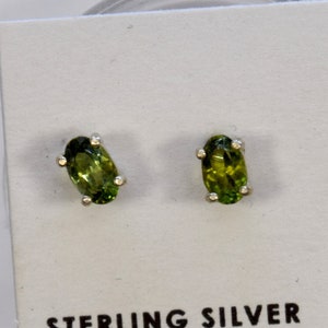 Verdelite Earrings Green Tourmaline Earrings 5 X 3 mm Oval Cut  Sterling Silver 4-Prong Stud Earrings
