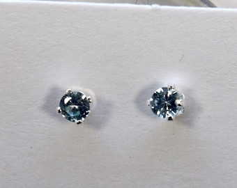 Blue Zircon Round Cut Natural 3 mm Stud Earrings