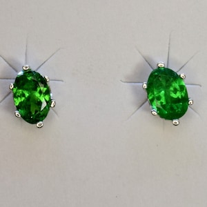 Tsavorite Garnet Earrings 4 x 6 mm Oval Cut Sterling Silver 6-Prong Green Garnet Stud Earrings