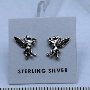 Mythical Pegasus Sterling Silver Stud Earrings: Winged Horse Jewelry Gift for Women