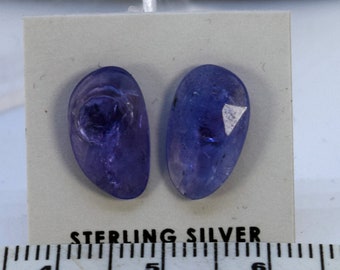 Tanzanite Teardrop Rose Cut Studs: 6 Carat Natural Gemstone Earrings on Sterling Silver Posts