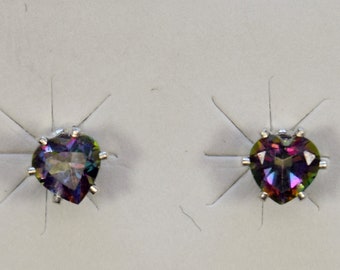 Mystic Topaz 5 mm Heart Cut Sterling Silver 6-Prong Setting Stud Earrings