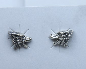 Sterling Silver Howling Wolf Stud Earrings 9mm Wide – Animal