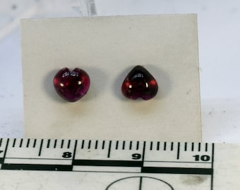 Rubellite Tourmaline Heart Cabochon Stud Earrings - Surgical Steel 6mm Raspberry Red Gemstone Jewelry
