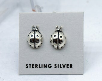 Lady Bug Earrings Sterling Silver Stud Earrings 9 mm high