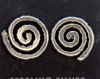 Spiral Petroglyph Earrings Sterling Silver Stud Earrings 10 mm wide