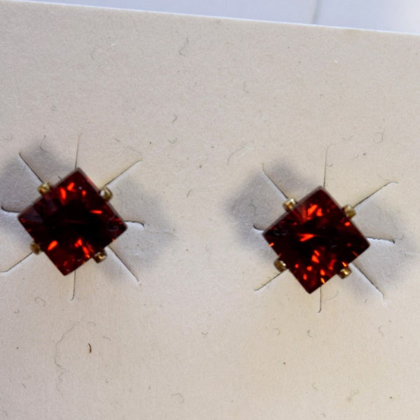 Almandine Garnet Earrings 5 mm Princess Cut Square Sterling Silver 4-Prong Stud Earrings