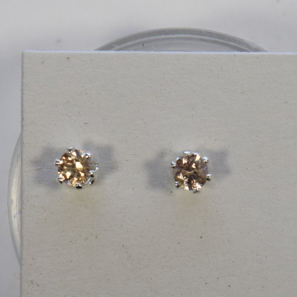 Champagne Zircon Earrings Round Cut Natural 3 mm Stud Earrings