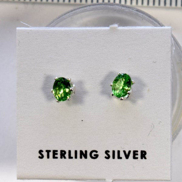 Tsavorite Garnet Earrings 3 x 4 mm Oval Cut Sterling Silver 6-Prong Stud Earrings