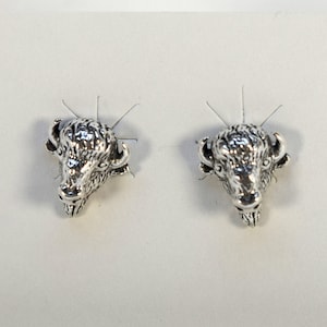 Sterling Silver Buffalo Head Stud Earrings 11mm Animal Jewelry