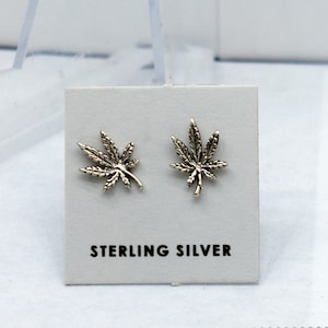 Sterling Silver Cannabis Leaf Stud Earrings - 10mm Botanical Marijuana Jewelry for Festival Fashion