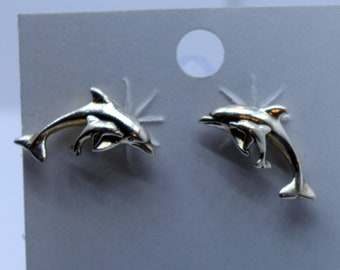 Mother and Baby Dolphin Earrings Sterling silver Stud Earrings 18 mm wide