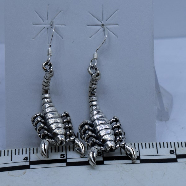 Sterling Silver Scorpion Earrings Dangle Hook Earrings 40 mm long