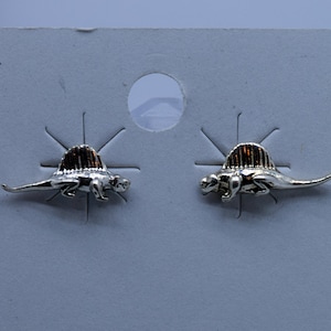 Sterling Silver Dimetrodon Stud Earrings - Unique Dinosaur Jewelry, 14mm