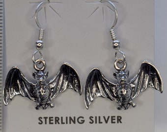 Sterling Silver Bat Dangle Earrings: Spooky Halloween Jewelry for Nature Lovers & Gothic Fashion