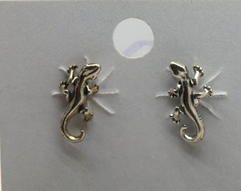 Gecko Earrings Lizard Earrings Sterling Silver Stud Earrings 12 mm high