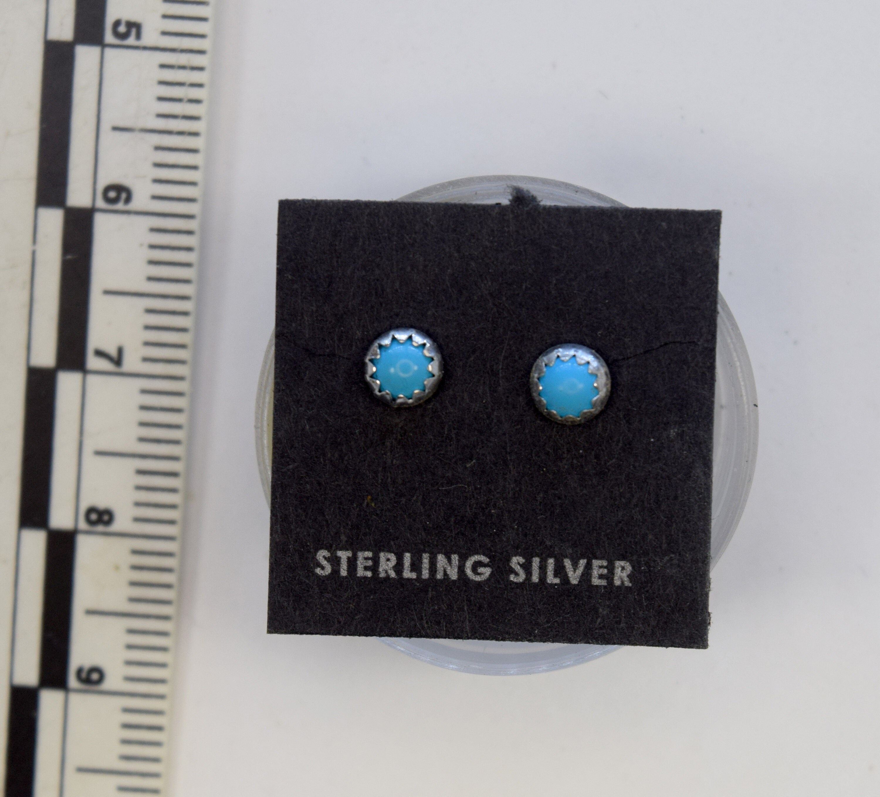 Handcrafted 4mm Turquoise Studs: Serrated Sterling Silver Bezel Earrings, Bohemian Gemstone Jewelry