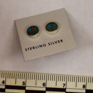 Peace Sign Earrings Sterling Silver Turquoise Inlay Stud Earrings 7 mm wide image 4