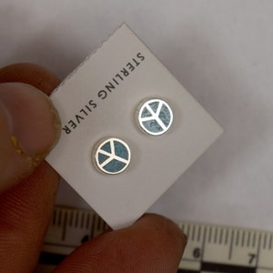 Peace Sign Earrings Sterling Silver Turquoise Inlay Stud Earrings 7 mm wide image 7