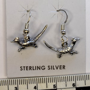 Road Runner Haken Ohrringe in Sterling Silber, südwestlichen Vogel Schmuck