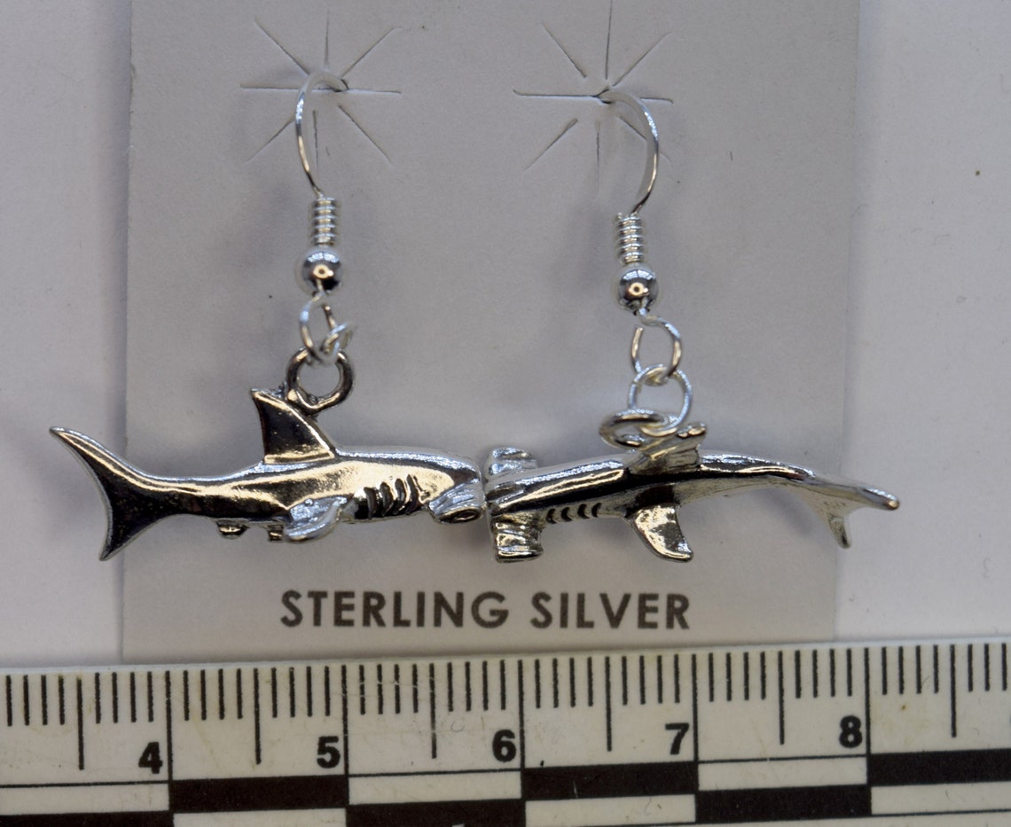 3D Handcrafted Sterling Silver Hammerhead Shark Dangle Hook Earrings - Etsy