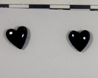 Black Onyx Heart Surgical Steel Stud Earrings 1 cm Wide