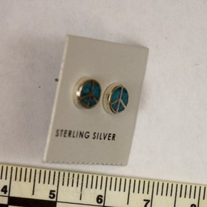 Peace Sign Earrings Sterling Silver Turquoise Inlay Stud Earrings 7 mm wide image 5