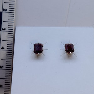 Hessonite Garnet Emerald Cut Sterling Silver Stud Earrings