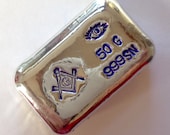 50g hand poured 999 tin bar. Blue FreeMason masonic hand poured bar over 1oz. Bar is not silver it is tin.