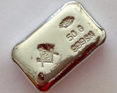 50g hand poured 999 tin bar. FreeMason masonic hand poured bar bar over 1oz. Bar is not silver it is tin.