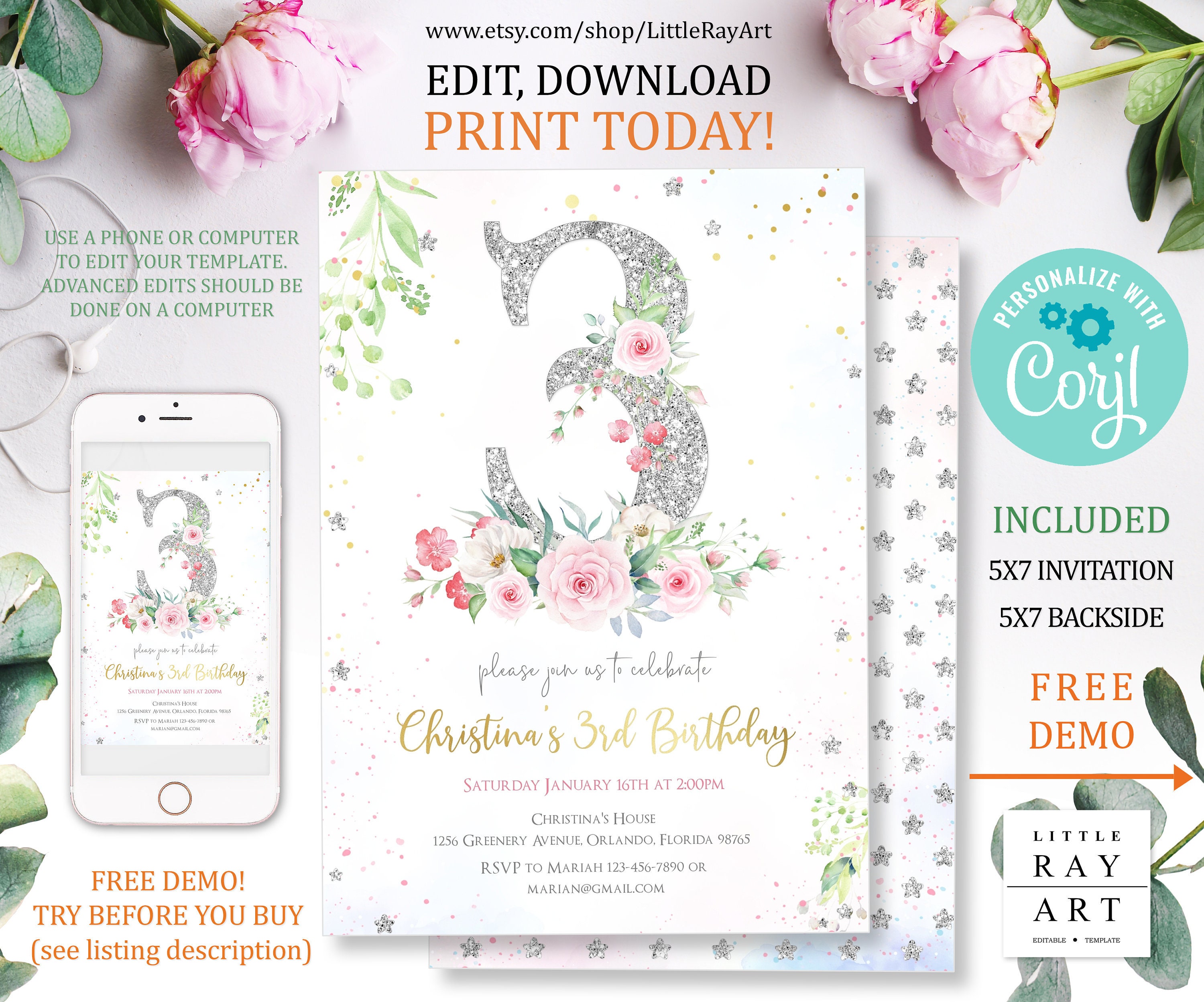 EDITABLE 3rd Birthday Invitations Printable BABY Third | Etsy