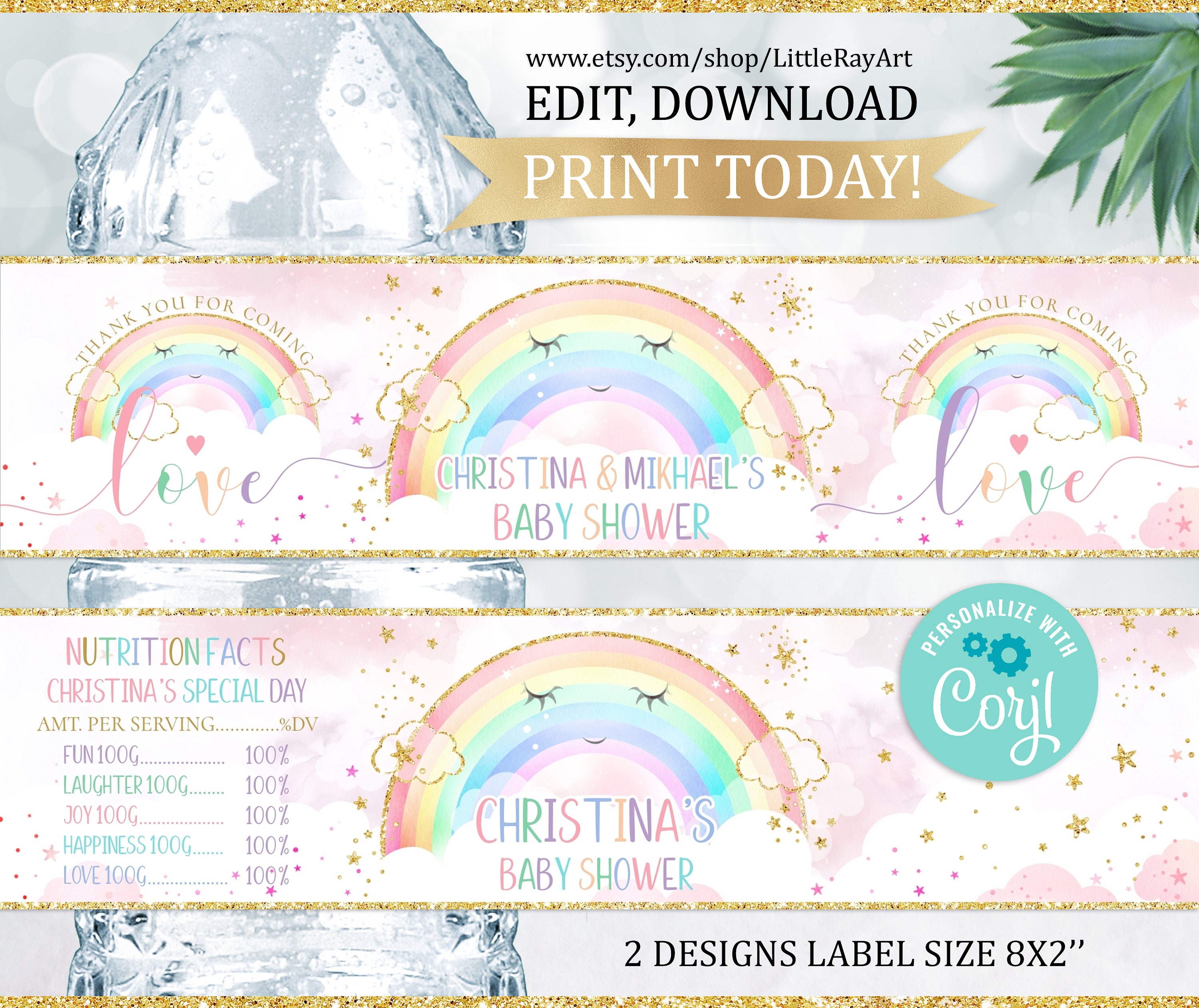 editable rainbow bottle labels printable water bottle